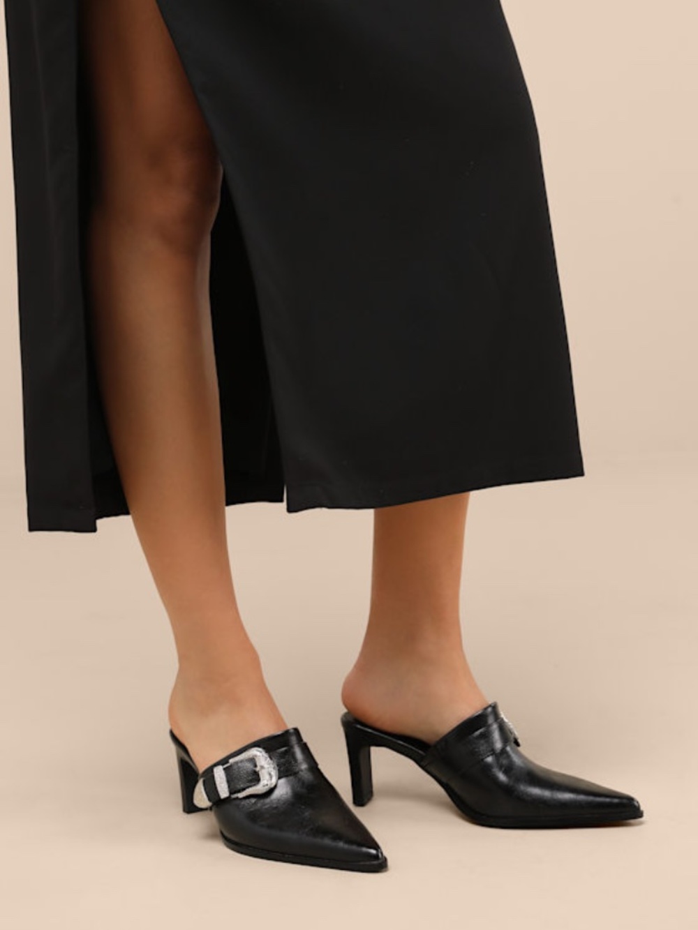 Lulus Isabetta Black Pointed-toe Buckle Mules - Size 7